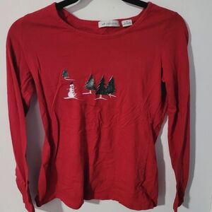 Liz Claiborne "Tis the Season" Red Long Sleeve Christmas Tee Women's S